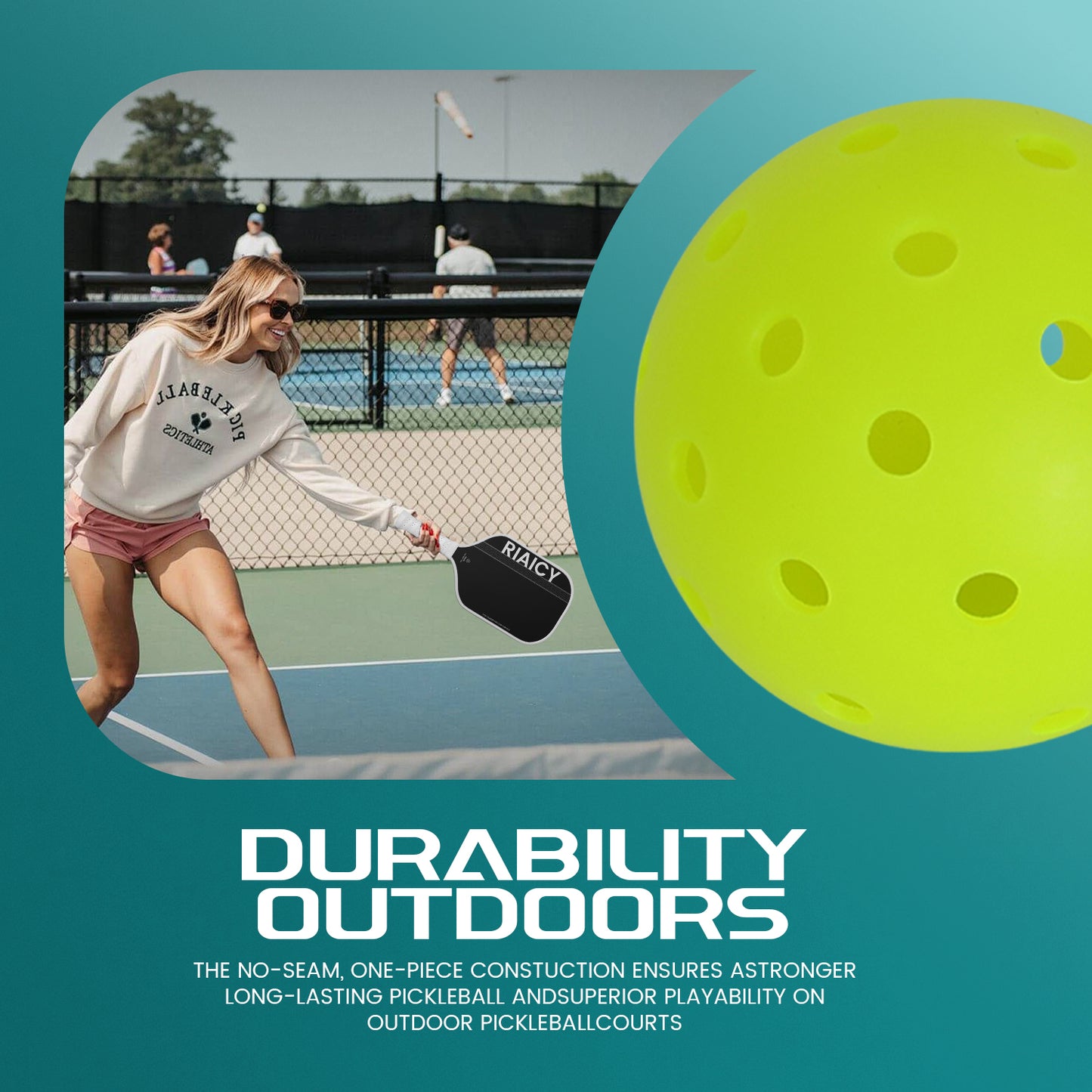 RIAICY Outdoor Pickleballs x40 Green Pickleball Balls One-Piece Rotational Molding Pickle Balls Balls with High Bounce and Fast Recovery