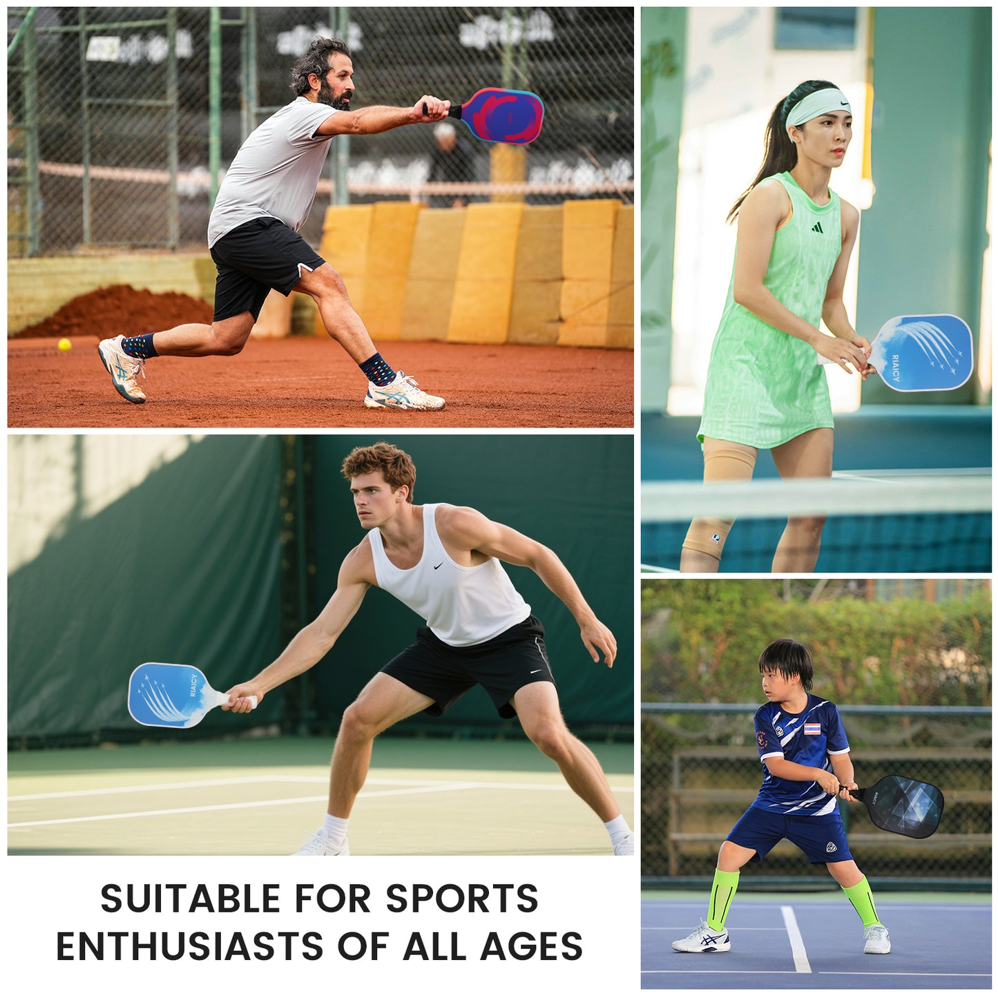 RIAICY Fiberglass Pickleball Paddles Set 2 Honeycomb Polymer Core Pickleball Racket Excellent Shock Absorption Performance&High Fault Tolerance Rate