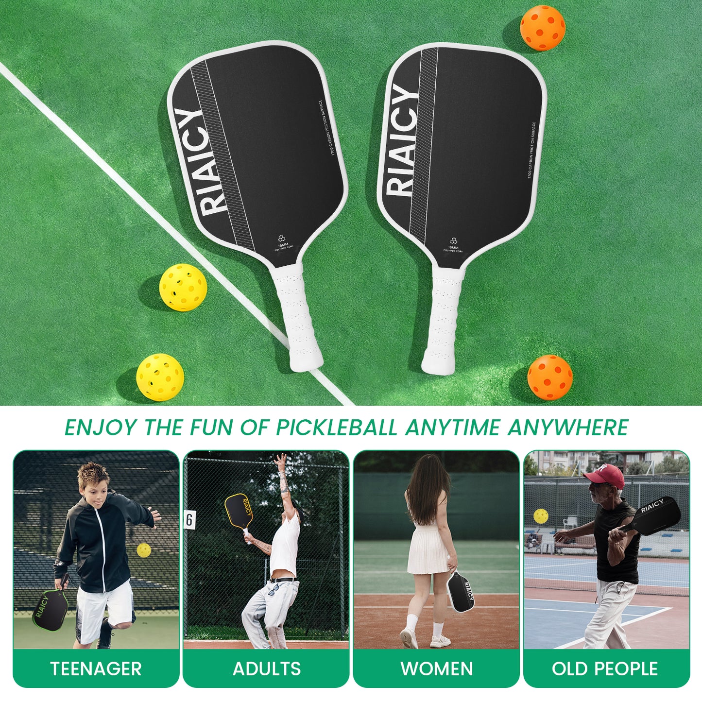 RIAICY Pickleball Racquet Carbon Fiber Pickleball Paddle T700 Professional 16mm Swift Ball Speed Pickle Ball Paddles Enhanced Honeycomb Core