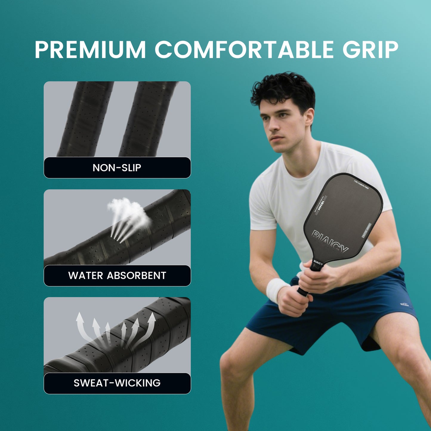 RIAICY Pickleball Paddles Raw Carbon Fiber Surface Pickleball Rackets 5.0 Extended Sweet Spot Carbon Fiber Surface Increases Spin