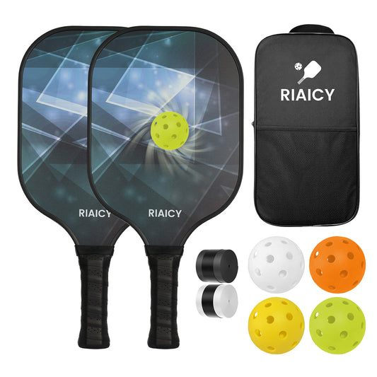 RIAICY black Pickleball Racket for Adults Fiberglass Pickleball Paddles Set of 2 Excellent Shock Absorption Performance & A High Fault Tolerance Rate