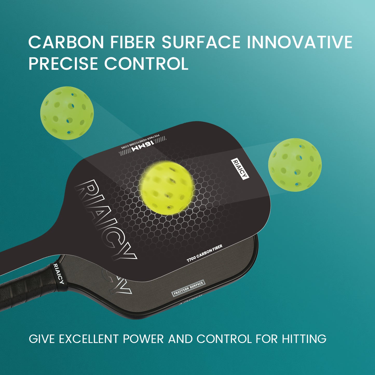 RIAICY Pickleball Paddles Raw Carbon Fiber Surface Pickleball Rackets 5.0 Extended Sweet Spot Carbon Fiber Surface Increases Spin