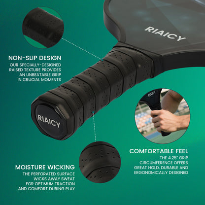 RIAICY black Pickleball Racket for Adults Fiberglass Pickleball Paddles Set of 2 Excellent Shock Absorption Performance & A High Fault Tolerance Rate