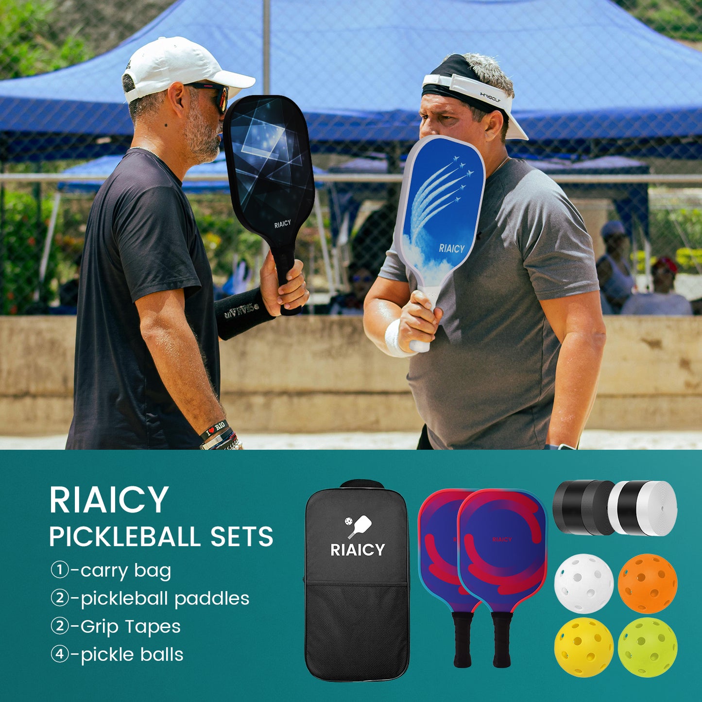 RIAICY Pickle Ball Rackets for Adults Pickleball Paddles Set of 2 Fiberglass Pickleball Racquet Strong Impact Resistance suitable for Beginners