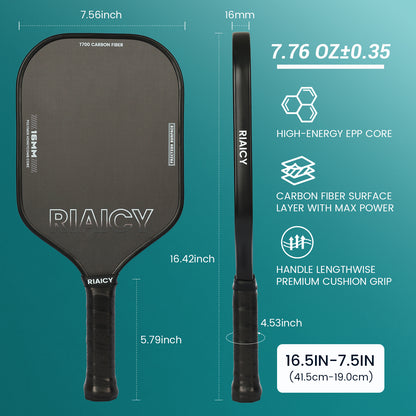 RIAICY Pickleball Paddles Raw Carbon Fiber Surface Pickleball Rackets 5.0 Extended Sweet Spot Carbon Fiber Surface Increases Spin