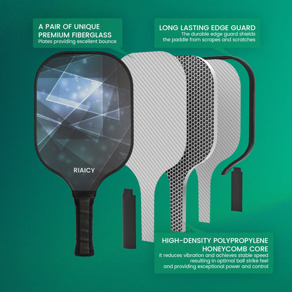 RIAICY black Pickleball Racket for Adults Fiberglass Pickleball Paddles Set of 2 Excellent Shock Absorption Performance & A High Fault Tolerance Rate