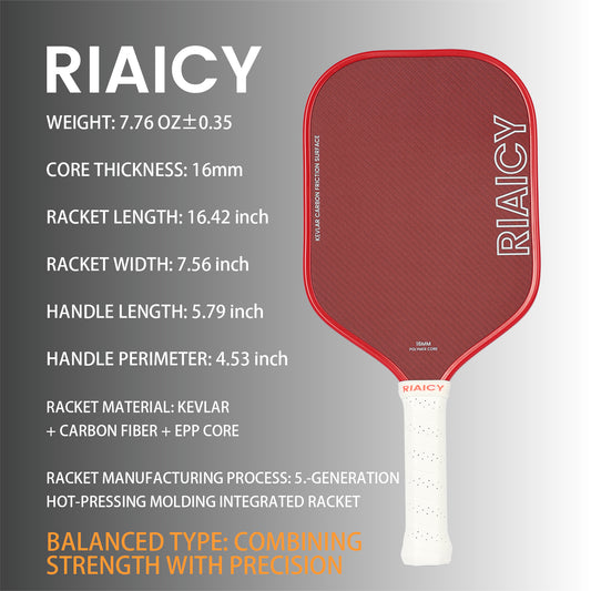 RIAICY Pickleball Racquet Kevlar Surface&Carbon Fiber Epp Core Pro Pickle Ball Paddles 5 Generation Hot Pressing Molding Integrated Racket Balanced