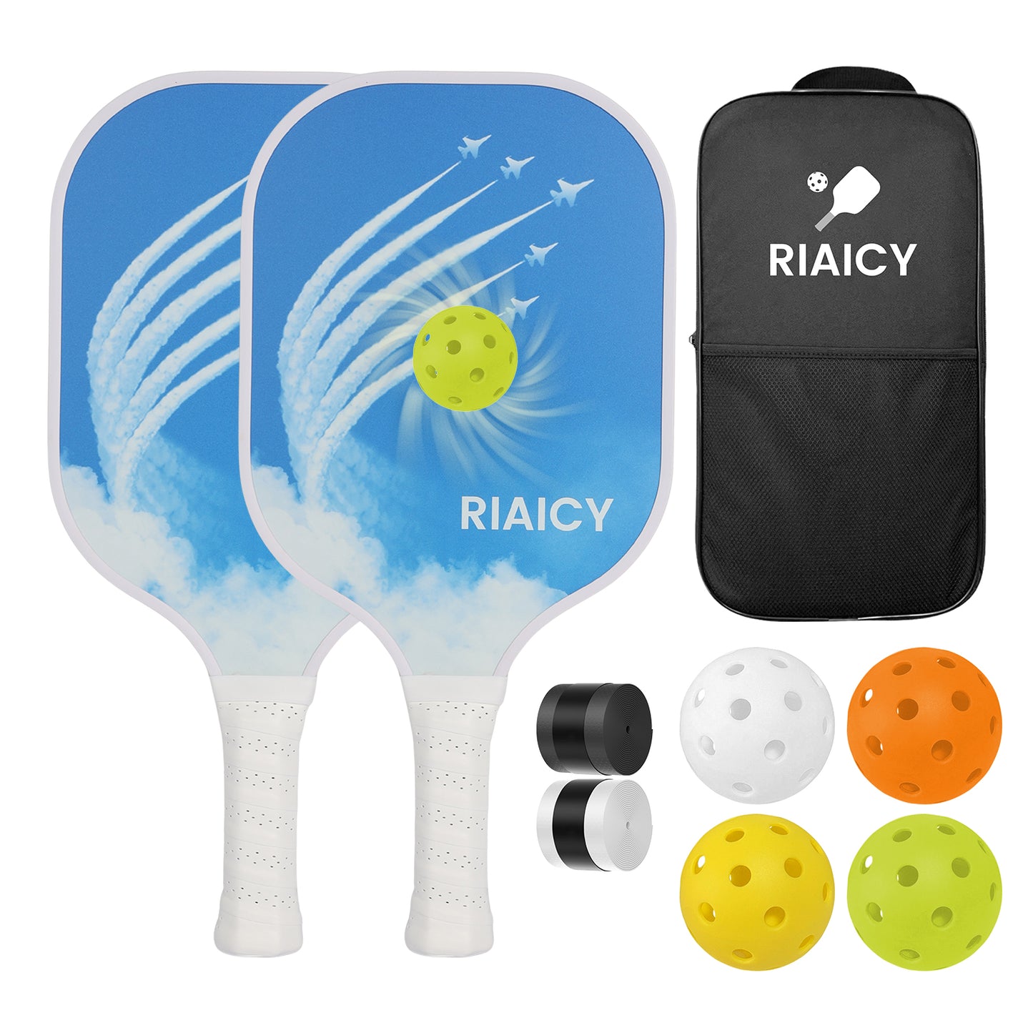RIAICY Fiberglass Pickleball Paddles Set 2 Honeycomb Polymer Core Pickleball Racket Excellent Shock Absorption Performance&High Fault Tolerance Rate