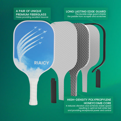 RIAICY Fiberglass Pickleball Paddles Set 2 Honeycomb Polymer Core Pickleball Racket Excellent Shock Absorption Performance&High Fault Tolerance Rate
