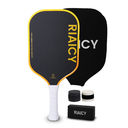 RIAICY Pickleball Rackets for Adults Carbon Fiber Pickleball Paddle Yellow T700 Pickleball Racket Professional Enhanced Honeycomb Core