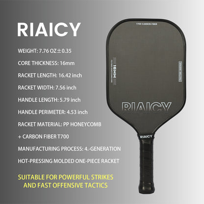 RIAICY Pickleball Paddles Raw Carbon Fiber Surface Pickleball Rackets 5.0 Extended Sweet Spot Carbon Fiber Surface Increases Spin