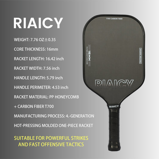 RIAICY Pickleball Paddles Raw Carbon Fiber Surface Pickleball Rackets 5.0 Extended Sweet Spot Carbon Fiber Surface Increases Spin