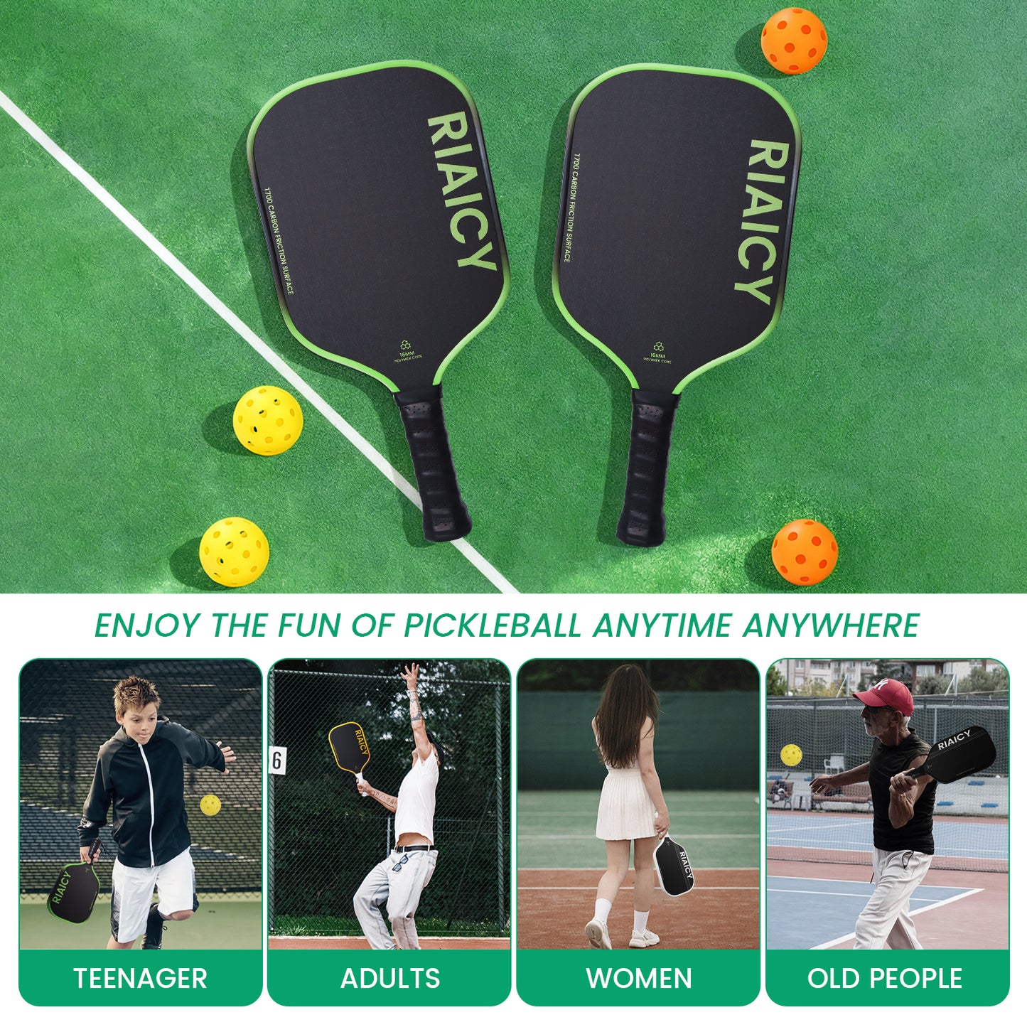 RIAICY Pickleball Rackets for Adults Carbon Fiber Pickleball Paddle T700 Professional 16mm Pickle Ball Rackets Endowed with Explosive Power