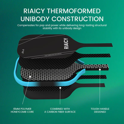 RIAICY Pickle Ball Rackets Carbon Fiber Pickleball T700 Professional Racquet 16mm Energy Efficient Power Contact Effectively Filters Impact Vibrations