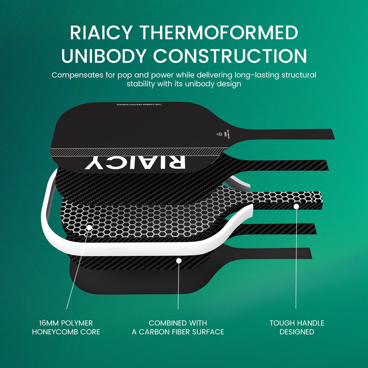 RIAICY Pickleball Racquet Carbon Fiber Pickleball Paddle T700 Professional 16mm Swift Ball Speed Pickle Ball Paddles Enhanced Honeycomb Core