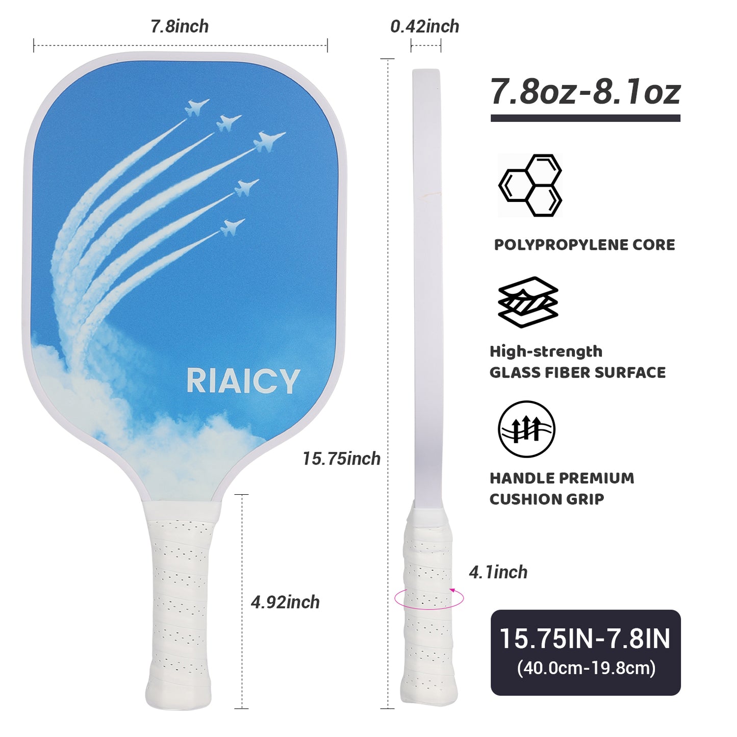 RIAICY Fiberglass Pickleball Paddles Set 2 Honeycomb Polymer Core Pickleball Racket Excellent Shock Absorption Performance&High Fault Tolerance Rate