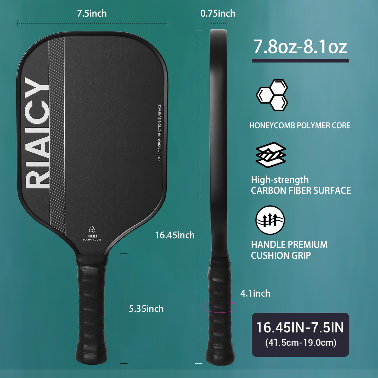 RIAICY Paddle Ball Rackets Raw Carbon Fiber Pickleball Paddle T700 Swift Ball Speed Professional 16mm Best Pickleball Rackets for Adults