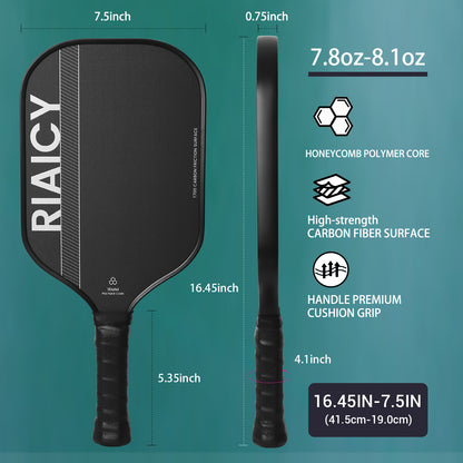 RIAICY Paddle Ball Rackets Raw Carbon Fiber Pickleball Paddle T700 Swift Ball Speed Professional 16mm Best Pickleball Rackets for Adults